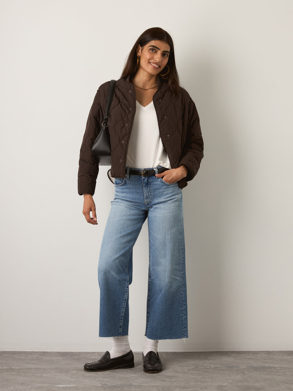 MONK & LOU - Bailey Quilted Relaxed Bomber - Dark Cocoa
