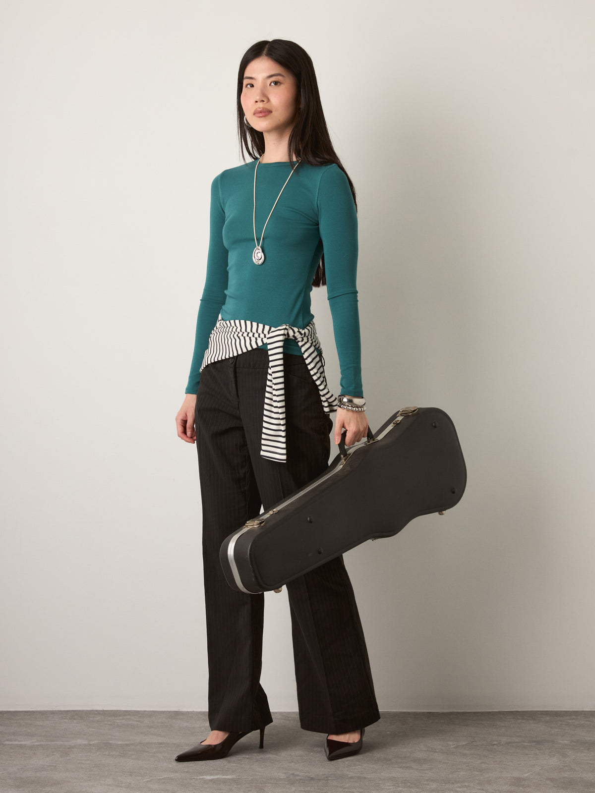 MONK & LOU - Beatrice Crewneck Longsleeve Top - Green Teal