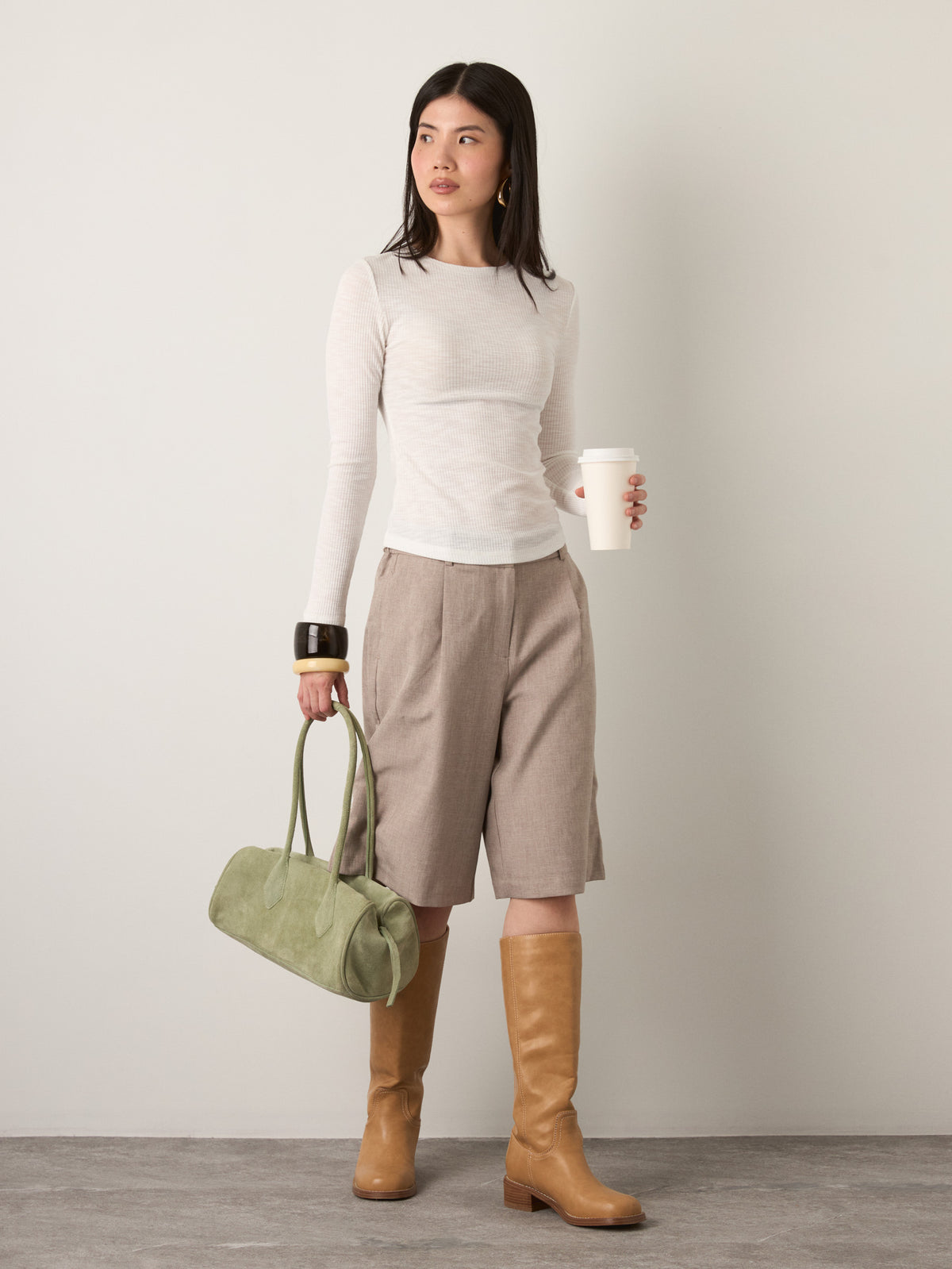 MONK & LOU - Bryony Wide Rib Long Sleeve T-Shirt - Icing