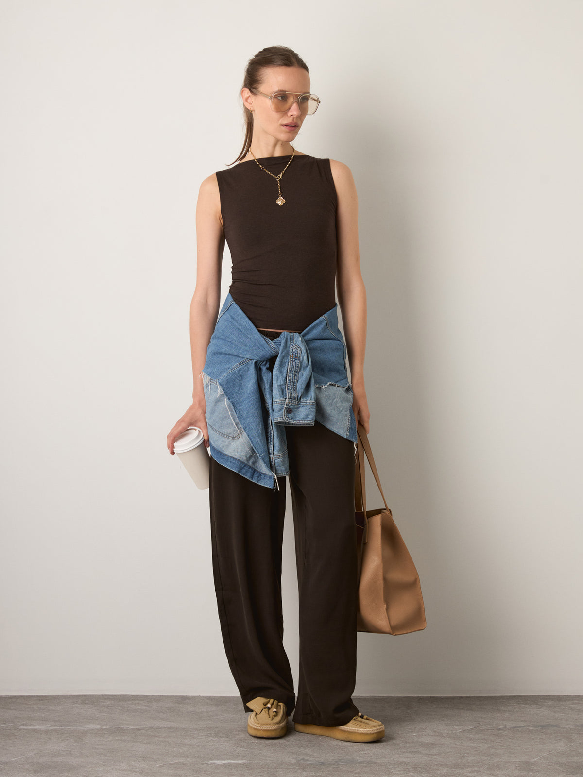 MONK & LOU - Carla Boatneck Shell - Coffee