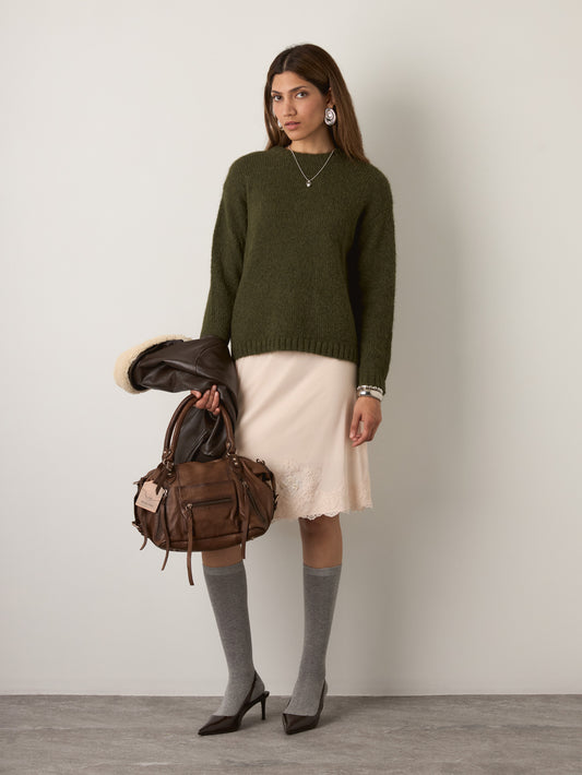 MONK & LOU - Lennox Relaxed Pullover Sweater - Dark Matcha