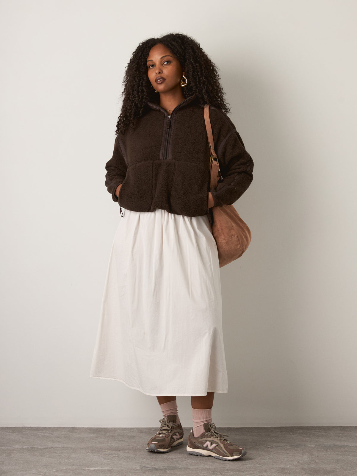 MONK & LOU - Lex High Pile Fleece Half-Zip Pullover Jacket - Espresso