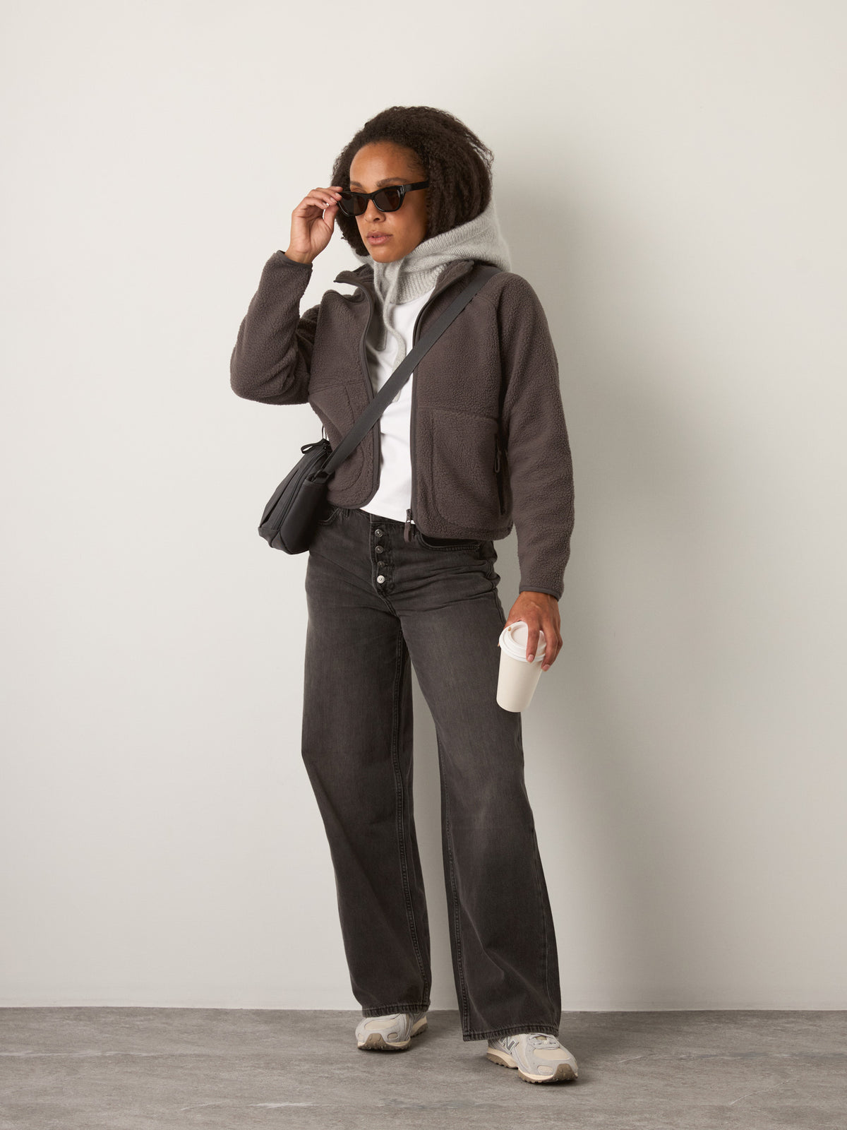 MONK & LOU - Noah High Pile Fleece Zip Jacket - Warm Grey