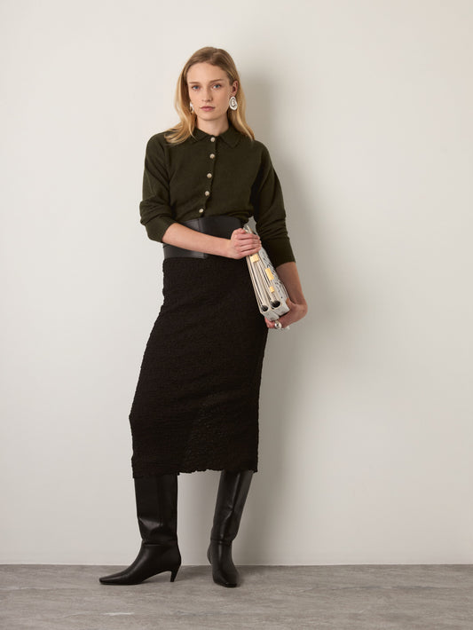 MONK & LOU - Saffi Polo Cardigan - Moss Green