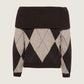 ONLY - Alivia Argyle Off Shoulder Pullover Sweater - 