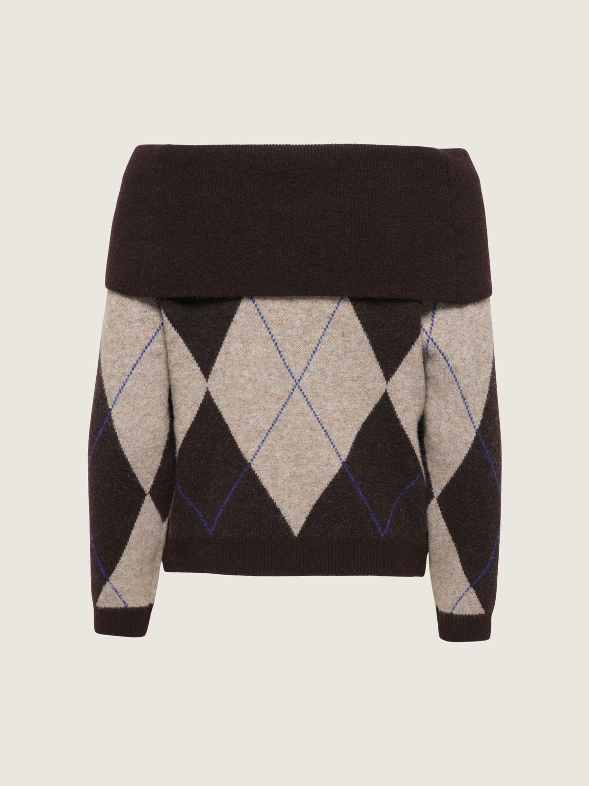 ONLY - Alivia Argyle Off Shoulder Pullover Sweater - 