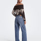 ONLY - Alivia Argyle Off Shoulder Pullover Sweater - 