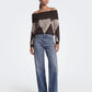 ONLY - Alivia Argyle Off Shoulder Pullover Sweater - 