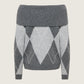 ONLY - Alivia Argyle Off Shoulder Pullover Sweater - 