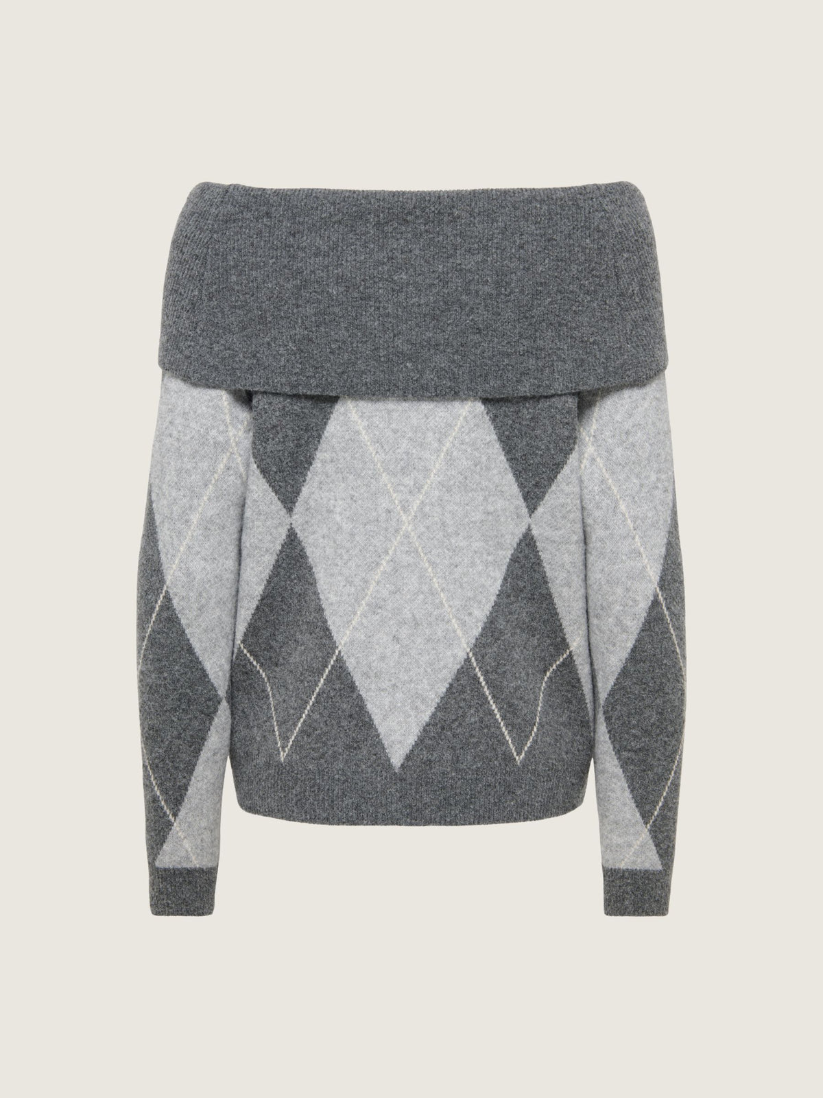 ONLY - Alivia Argyle Off Shoulder Pullover Sweater - 