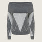 ONLY - Alivia Argyle Off Shoulder Pullover Sweater - Dark Grey Melange
