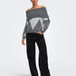 ONLY - Alivia Argyle Off Shoulder Pullover Sweater - 