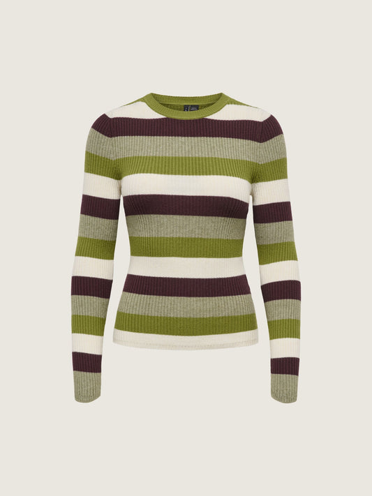 ONLY - Ibi Striped Pullover Sweater - Coffee Bean / Hummus