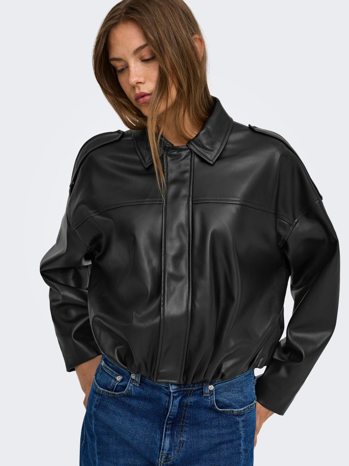 ONLY - Moon Neli Faux Leather Bomber Jacket - 