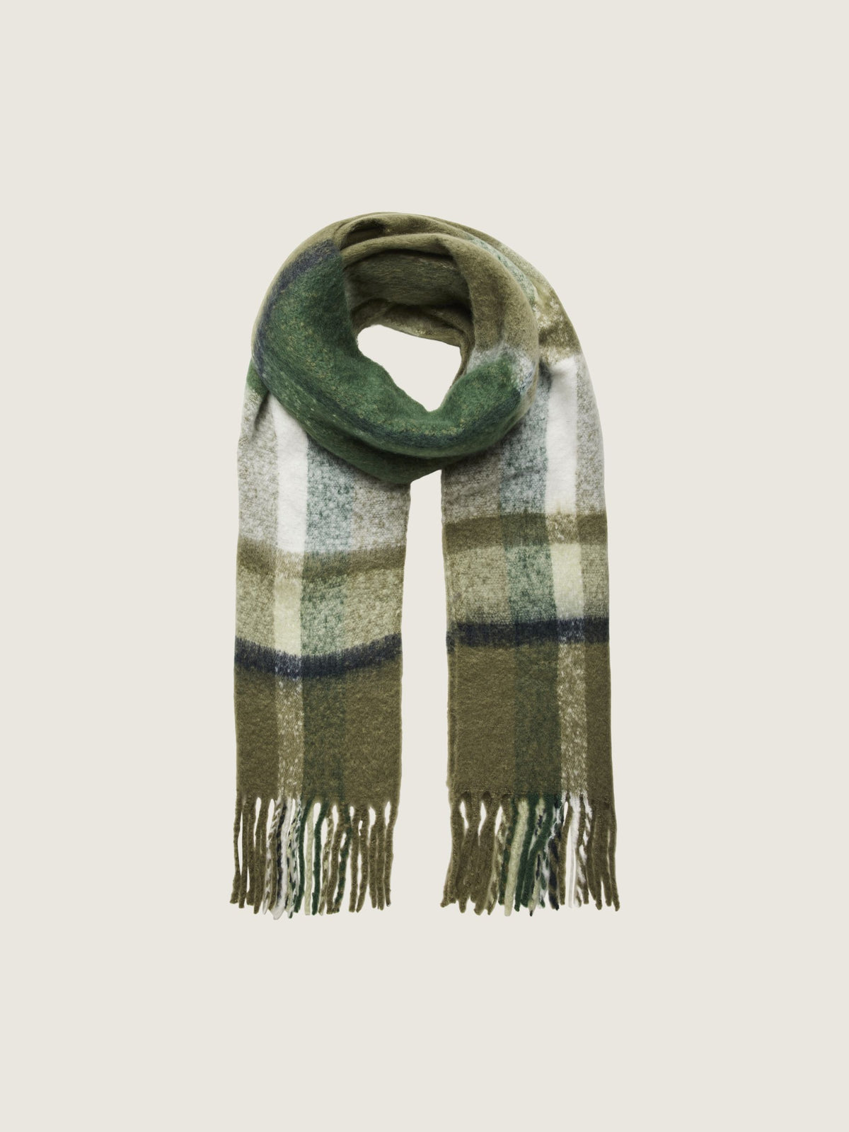 PIECES - Bea Long Scarf - Deep Lichen / Green Check