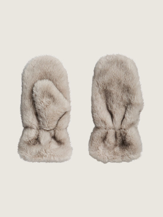 PIECES - Jutlandia Faux Fur Mittens - Greige