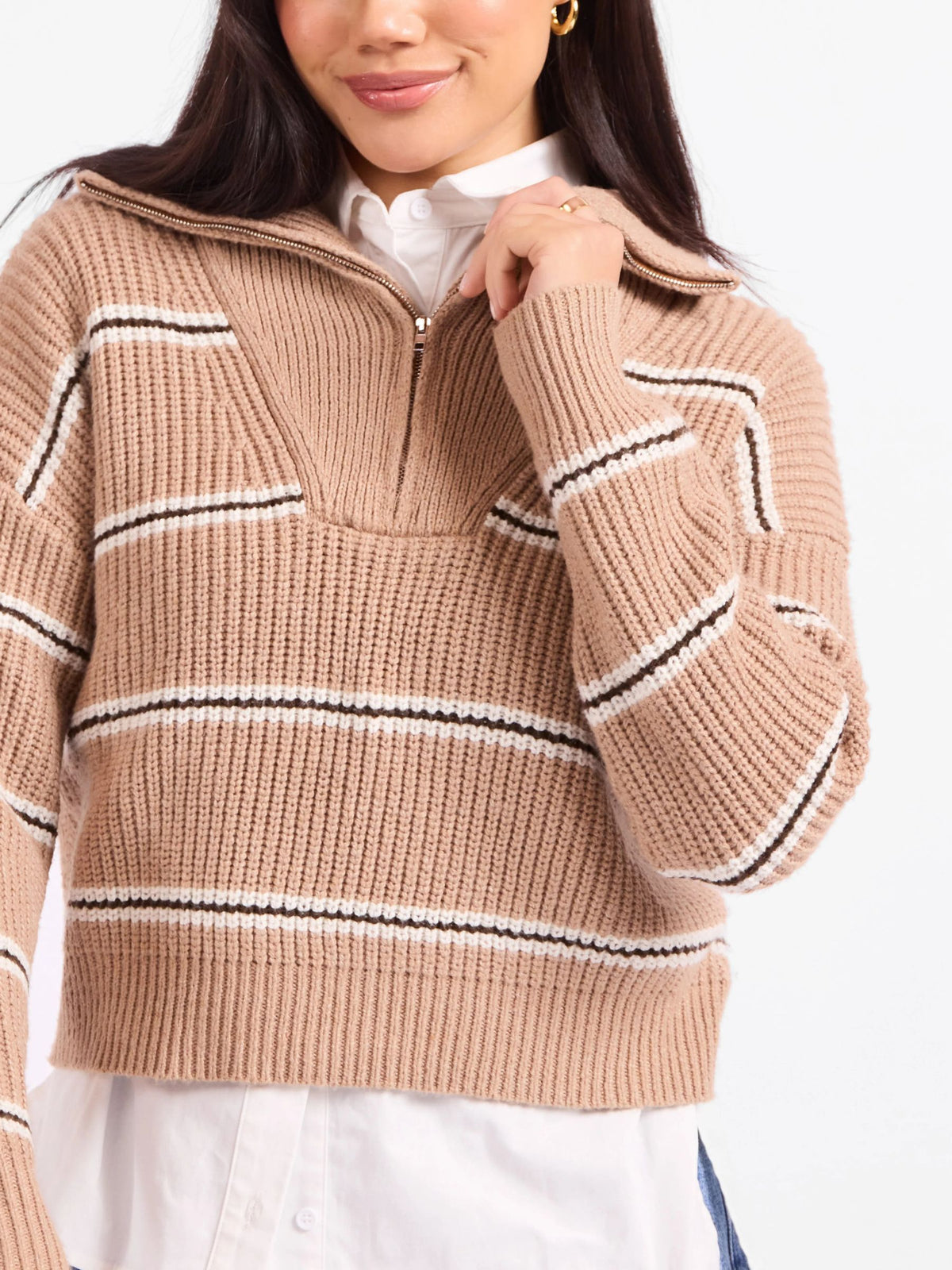 SADIE & SAGE - Warm Chai Quarter Zip Pullover Sweater - 