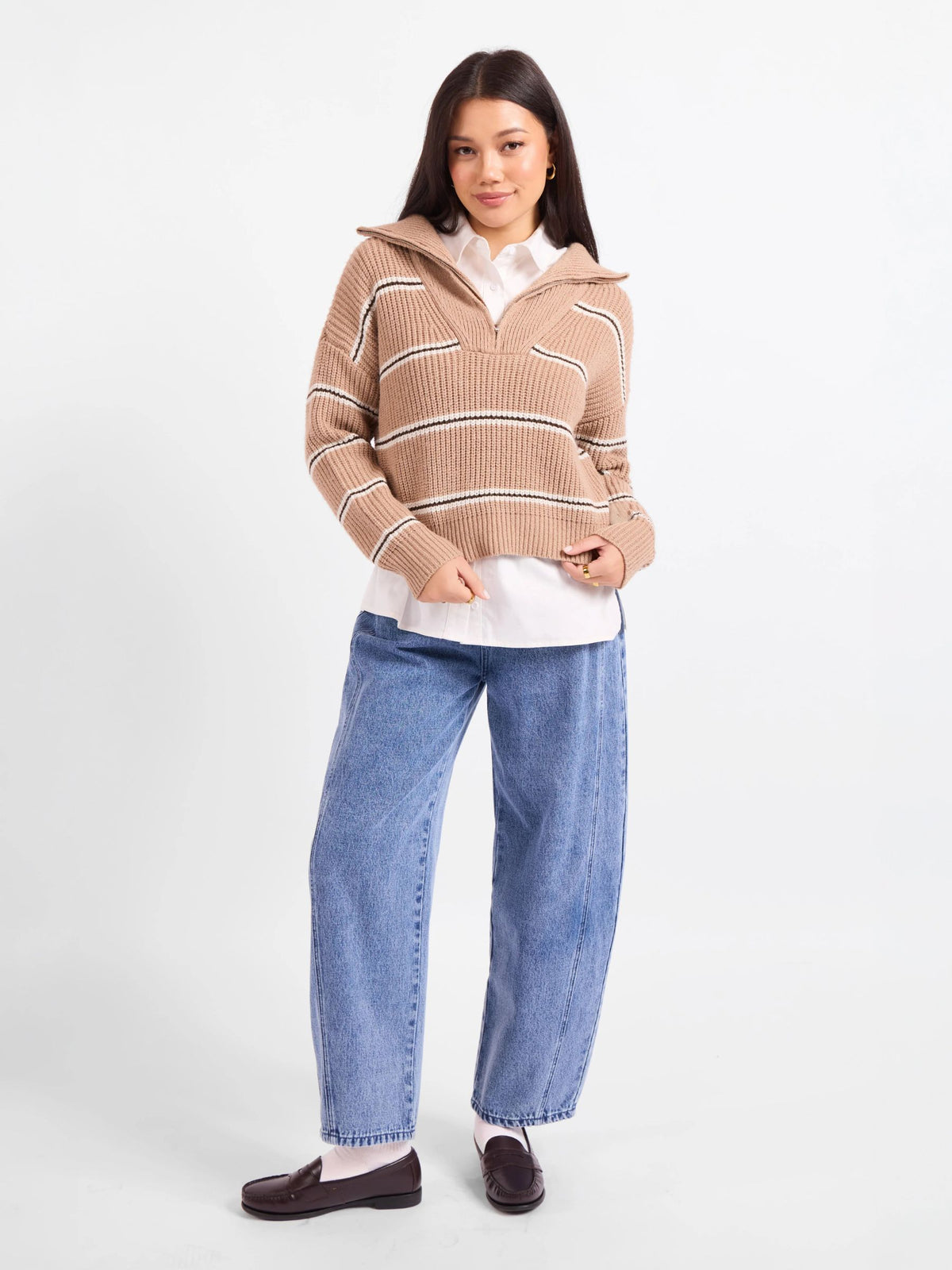 SADIE & SAGE - Warm Chai Quarter Zip Pullover Sweater - 