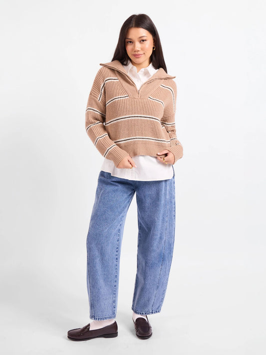 SADIE & SAGE - Warm Chai Quarter Zip Pullover Sweater - 