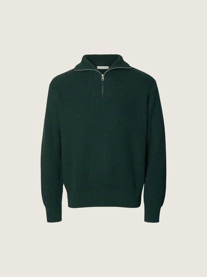 SELECTED - Half-Zip Knit Pullover Sweater - Pine Grove