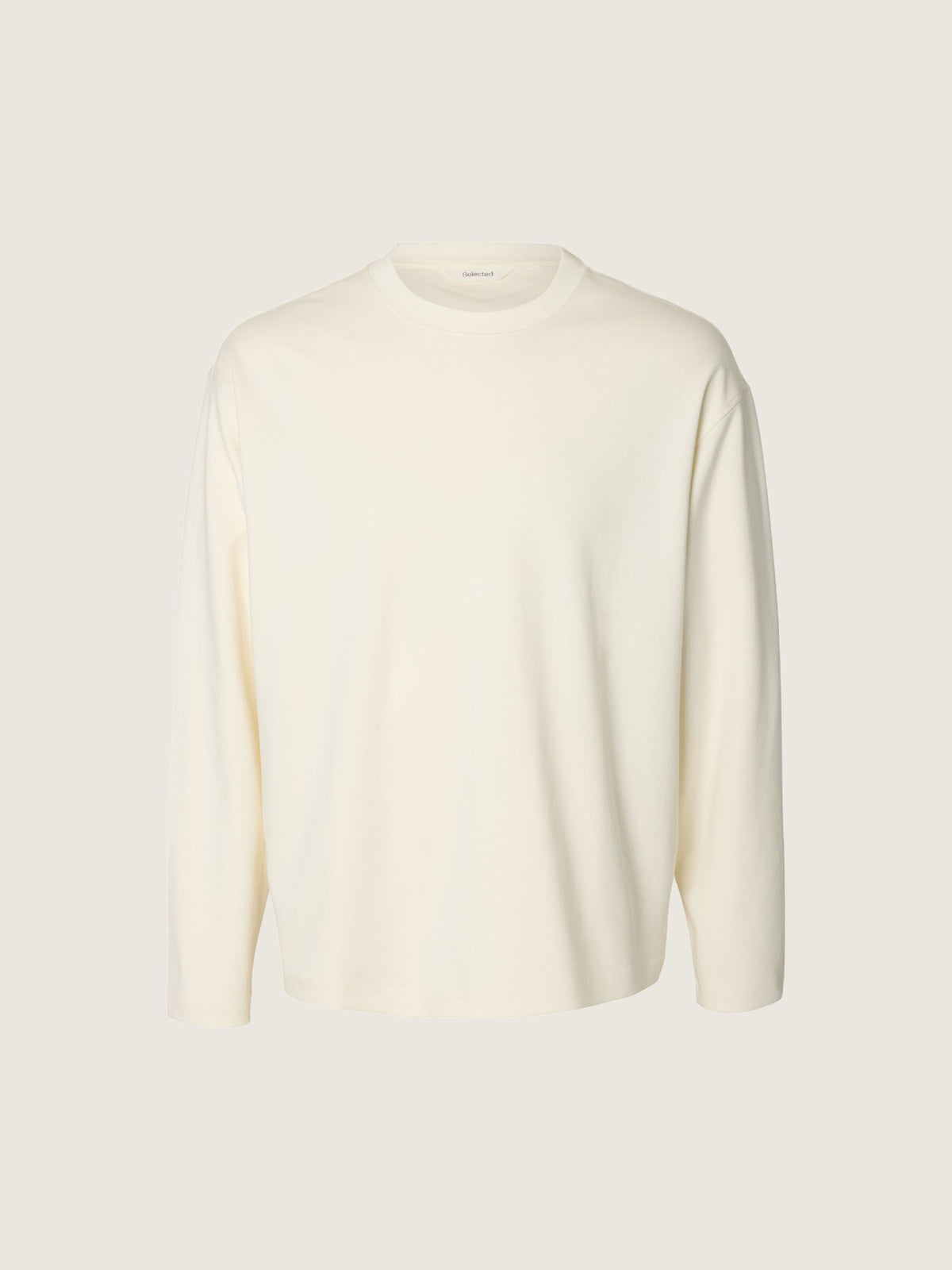 SELECTED - Taj Heavyweight Longsleeve Crewneck T-Shirt - Egret
