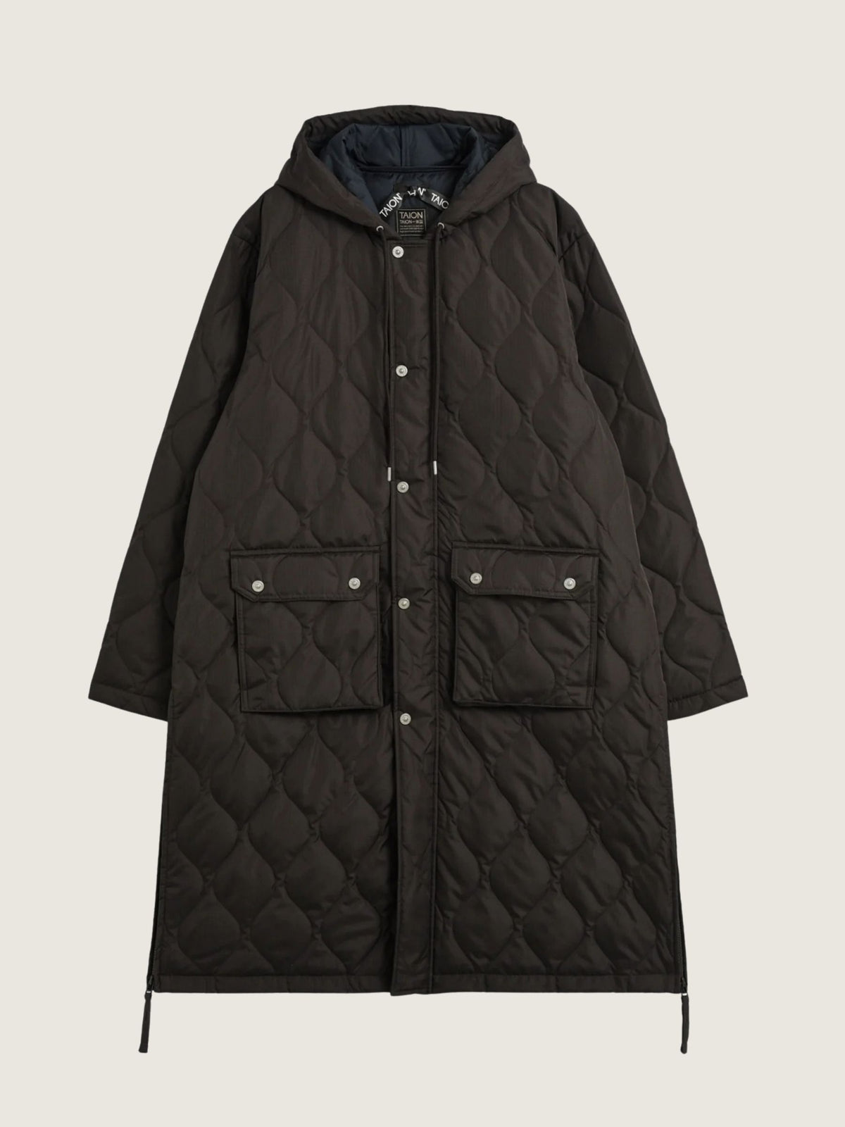 TAION - Military Hooded Long Down Jacket - Dark Chocolate