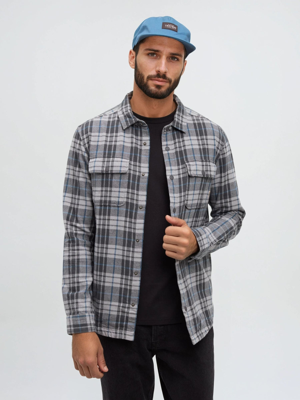 TENTREE - Kapok Flannel Colville Shirt - Graphite / Spruce Plaid